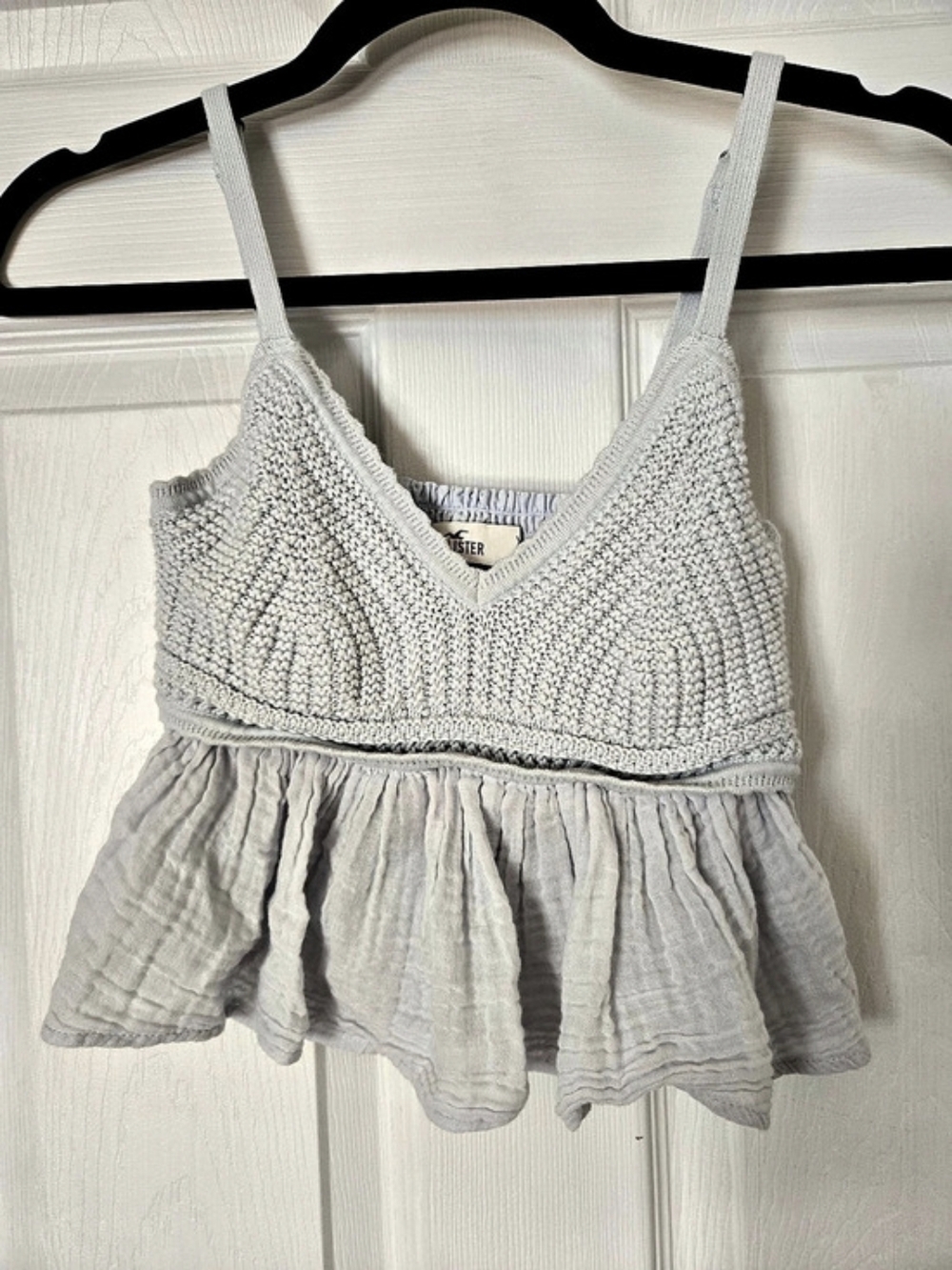 Hollister Crochet-Style Babydoll Top Light Blue XS